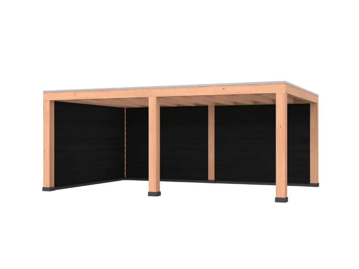 Douglas overkapping, 600 x 300, met achterwand en zijwand, Westwood Robuust zwart - Afbeelding 1